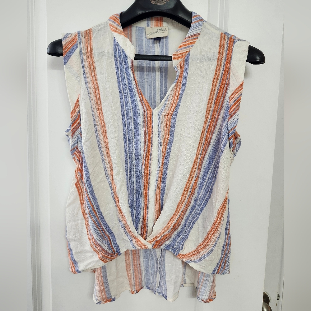 Universal‎ Thread Light Weight Cross Front Stripped Blouse Woman's Large - Picture 2 of 5